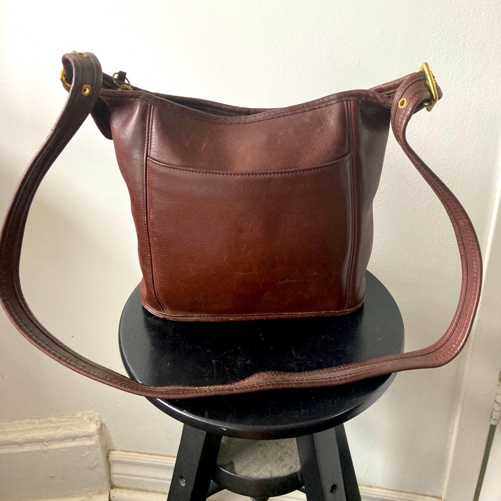 Vintage Coach leather brown bucket bag.